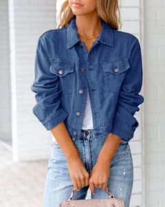 Damen Denim Jacke Damen Casual Stretch Button Up Klassische Casual Jeans Mantel - Bild 1 von 22