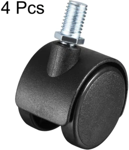 4 Pcs Twin Swivel Caster Screw Stem Wheel Casters Plastic Black 8mm 1.5 inch Dia - Picture 1 of 9