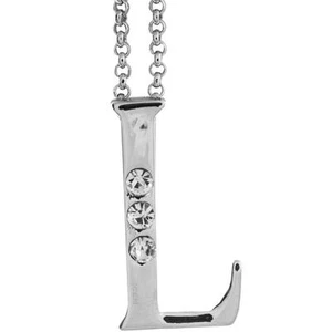 16'' Rhodium Plated Necklace w/ ''L'' Initial & Crystals by Matashi - Picture 1 of 1