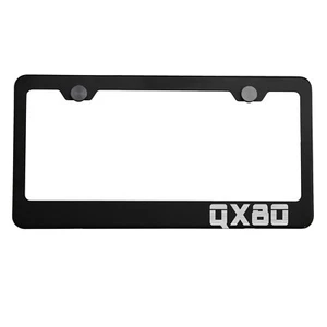 Marco de matrícula negro mate plateado QX80 tapa de rosca de metal grabado con láser - Imagen 1 de 8
