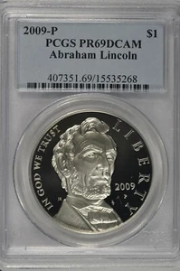 2009-P Abraham Lincoln Commemorative Silver Dollar PCGS PR69DCAM - Picture 1 of 3
