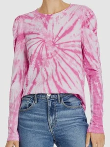 $245 Generation Love Women Pink Crew-Neck Puff Long-Sleeve Tie-Dye Tee T-Shirt M - Picture 1 of 2
