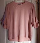 Cha Cha Vente Woman's Pink Pearl Studded Jersey Knit Bell Sleeve Shirt Top Large