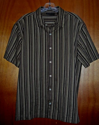 Metropolitan Lord & Taylor Mens Brown Striped Short Sleeve Button Shirt Cotton - Image 1 of 3