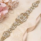 Bridal Wedding Gold Crystal Encrusted Diamante Sash Dress Ivory Ribbon Belt