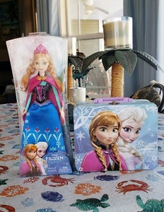 Disney Frozen Anna Doll NEW 12" High AND Metal 3D Frozen Lunch Box - Picture 1 of 12