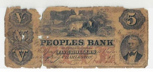 18XX Peoples Bank of South Carolina, Charleston - Billete de $5 Sh299 R-6 (D05374) - Imagen 1 de 2
