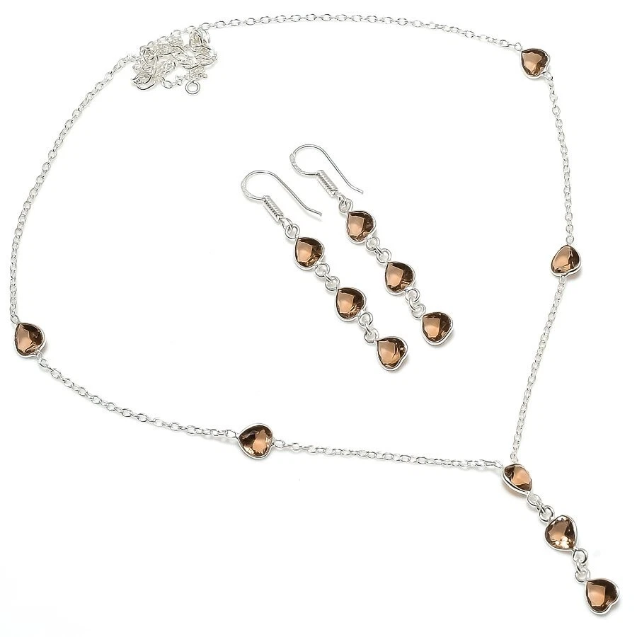 Collares de joyería de plata de ley 925 hechos a mano con piedras preciosas de cuarzo ahumado talla 18" Foto 1 de 1