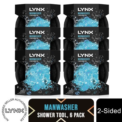 Lynx Manwasher 2-Sided Shower Tool For A Better Clean & Smell Ready, 6 Pack