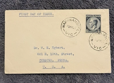 Australia 1952 11/2d Rey Jorge VI Primer Día Cubierta Warrnambool VIC Cancelar Foto 1 de 4