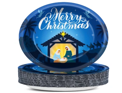 50 peças pratos ovais de presépio de Natal 11", louça descartável cena de Jesus - Imagem 1 de 4