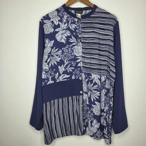 Koos Of Course Womens Blue Mandarin Collar Colorblock Tunic Blouse Size L Boho - Picture 1 of 8