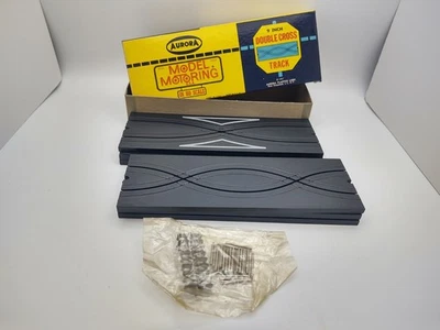 1960's AURORA SLOT CAR DOUBLE CROSS BOX SET UNUSED 6 TRACKS with PINS and CLIPS - image 1 of 4