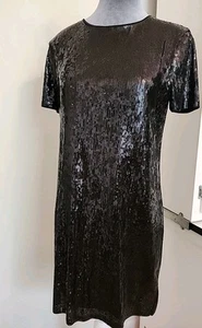  Schwarzes Kleid mit durchgehenden Pailletten von Express Gr. Sm. Kurzarm gefüttert Party Hochzeit  - Bild 1 von 10
