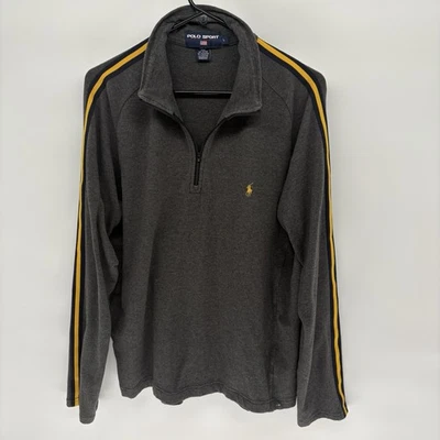De Colección Años 90 Polo Deportivo Ralph Lauren 1/4 Cremallera Gris Pullover Amarillo Rayas Suave Hombres L Foto 1 de 4