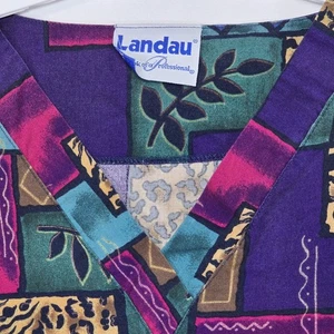 Vintage Landau Scrub Top Medium Color Block Animal Print Retro 90s Pattern - Picture 1 of 9