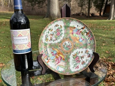 Placa medallón rosa china pintada a mano de mediados del siglo XIX Foto 1 de 4