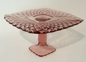 Vintage L.E. Smith Rose & Trellis PINK Glass 11” Pedestal Cake Stand - Picture 1 of 11