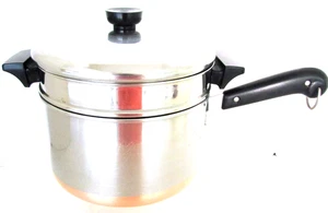 VINTAGE REVERE WARE VOR 1968 * SELTENER 4 QT LANGER GRIFF SUPPENTOPF + DAMPFGAREREINSATZ - Bild 1 von 10