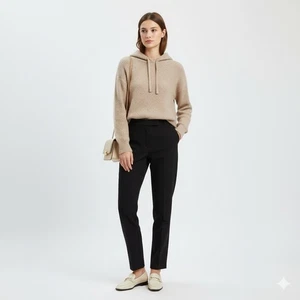 Quince 100% Cashmere Hoodie Medium Beige Taupe Knit Pullover Luxury Soft Sweater - Picture 1 of 8
