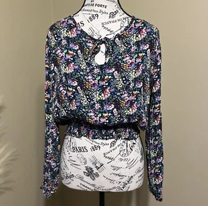 HYPE Floral Crop Top Blouse Size Medium Open Front Colorful Boho Hippie Peasant - Picture 1 of 5