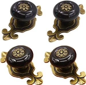 Ceramic Cabinet Knobs 4 Pack Vintage Elegant Dresser Drawer Knobs with Backpl... - Picture 1 of 3