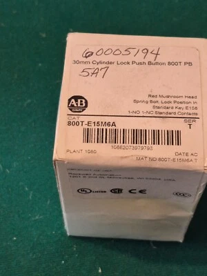 ALLEN BRADLEY 800T-E15M6A  RED MUSHROOM KEYED PUSH PULL DEVICE - Image 1 of 4