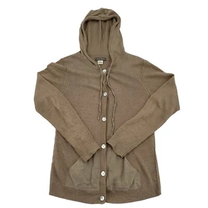 Tommy Bahamas Tan Linen Button Front Hooded Sweater Coastal Cowgirl Women Sz M - Picture 1 of 9