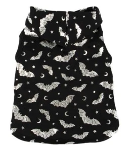 Halloween Katze Hund Haustier Kleidung schwarz/silber Fledermaus Print Hoodie Größe XS - Bild 1 von 4