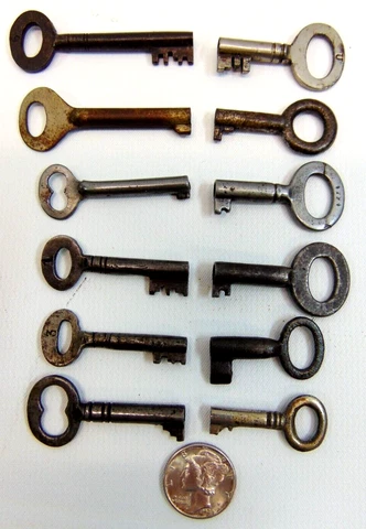 12 Lot Small Antique Skeleton Keys Barrel Shaft Vintage Furniture, Doors, Locks Cover