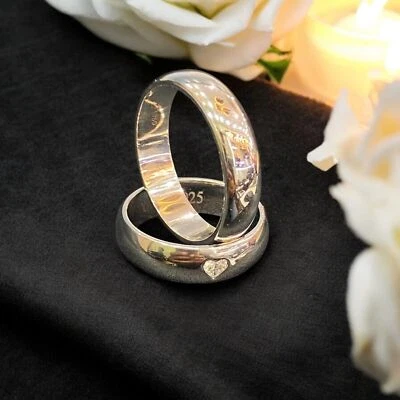 Classy 0.10 Carat Heart-Shaped Natural Diamond Couple Band Rings 18K White Gold - Image 1 of 4