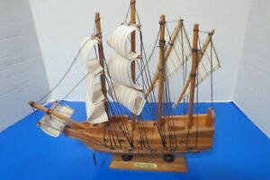 Wooden Model Clipper Ship Schooney 12"L X 11" Tall  Cloth Sails