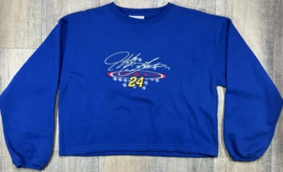 Vintage 90s Womens Jeff Gordon #24 Script Crop Crewneck Sweatshirt Blue Sz Med - Imagem 1 de 4