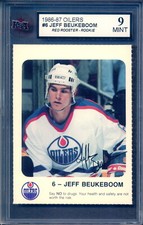 1986-87 Oilers Red Rooster Hockey #6 Jeff Beukeboom Rookie KSA 9 MINT Oilers RC