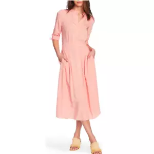 Peach Fuzz Midi SHIRT KLEID Größe 12 Medium Kunstseide Knopf Fr Court & Rowe NEU - Bild 1 von 14