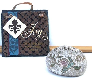 Serenity Garden Rock & JOY Scripture Plaque, Set of 2 - Picture 1 of 6