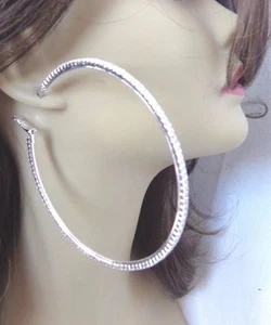  LARGE HOOP CRYSTAL RHINESTONE HOOP EARRINGS SILVER OR GOLD TONE 4 INCH HOOPS - Picture 1 of 3