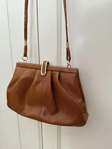 ✨ VGC Vintage Margaux Lizard Skin Handbag Bag Snake Retro 1970s Clasp Gold Brown - Picture 1 of 9