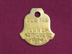 Vintage 1974 Town of Kerrobert Dog Tax Tag License Canada Brass    cd1 - Picture 1 of 2