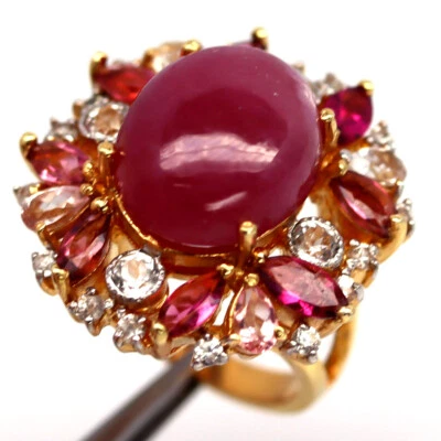 Gemstone 13x16 MM. Red Ruby, Tourmaline, Zircon Jewelry Ring 925 Silver Size 7.5 - Image 1 of 4
