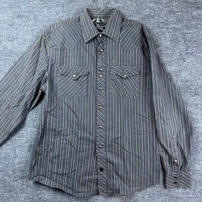 Dragonfly Snap Button Up Shirt Men's Medium Gray Striped Long Sleeve Western - Image 1 of 4