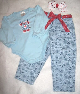 MÄDCHEN 24 M: Vintage BABY GUESS Blumen Jeans & Body OUTFIT mit HAARSCHLEIFE - Bild 1 von 6