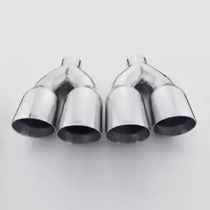 2.25" Inlet Pair Exhaust Tips Quad 3.5" Out Staggered Double Wall 12" Long SS304 - Picture 1 of 7