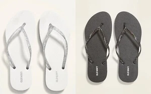 Neu mit Etikett Old Navy Glitzer-Flip-Flops Zehenstegsandalen Strand schwarz oder weiß Damen 6 7 - Bild 1 von 5