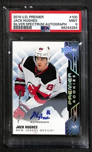 2019-20 UD Premier Jack Hughes Silver Spectrum Rookie Auto #100 PSA 9 POP 2 - Picture 1 of 2