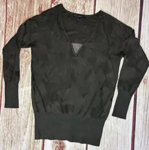 White House Black Market Womans Sweater V-neck Dark Green Camo Size S - Picture 1 of 7