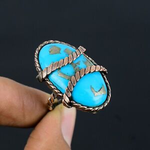Arizona Turquoise Gemstone Copper Wire Wrapped Handmade Ring For Women