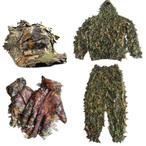 3D Blattscharfschütze Woodland Ghillie Anzug Camoflage Jagd Kleidung mit Kappe Handschuhe - Bild 1 von 8