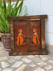 Antique Wooden Painted Window Old Royal Queen Frame Wall Hanging Jharokha - Picture 1 of 9