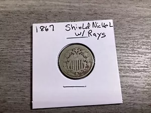 1867 Shield Nickel 5 Cent w/RAYS (Type 1)-011024-43 - Picture 1 of 4